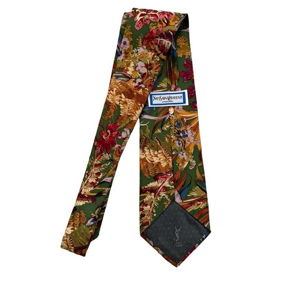 YSL 100% Silk Floral Print Tie - Picture 4 of 8